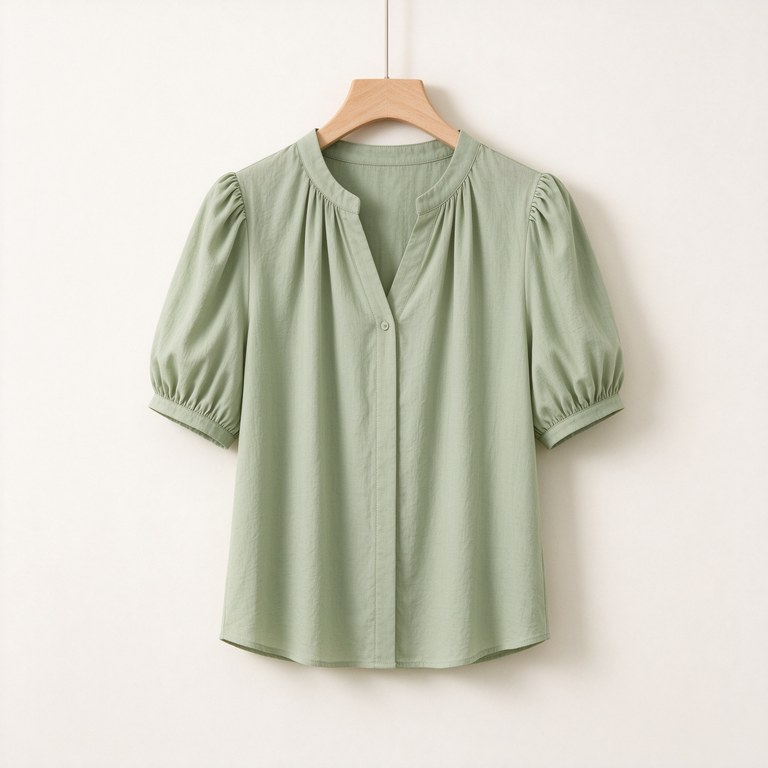 Sage Puff-Sleeve Blouse