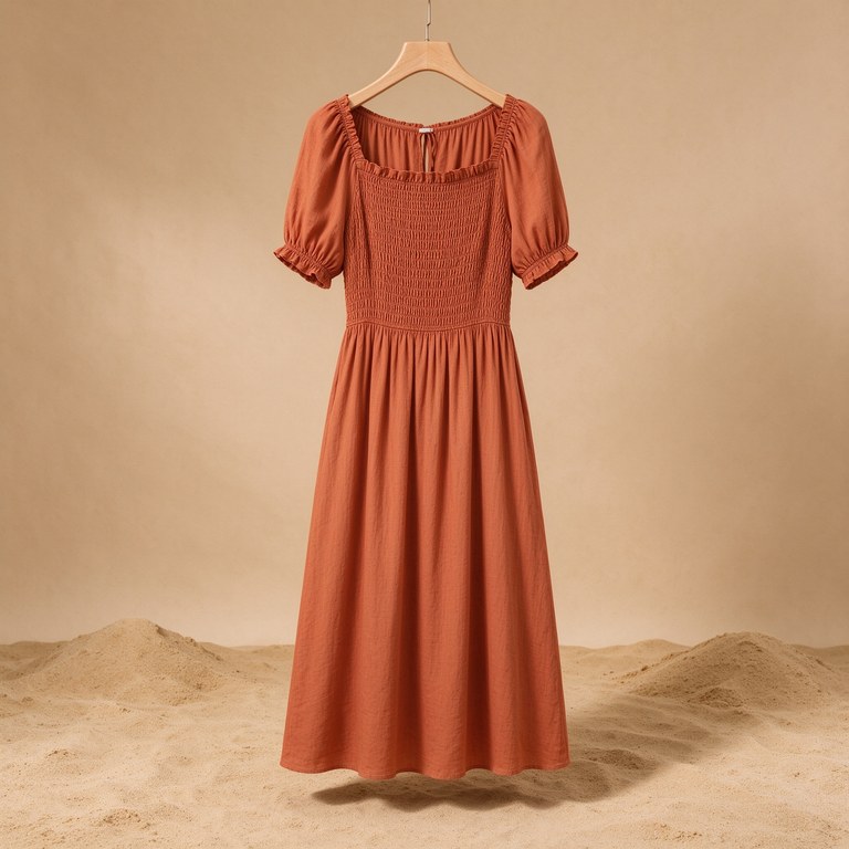 Terracotta Smocked Midi