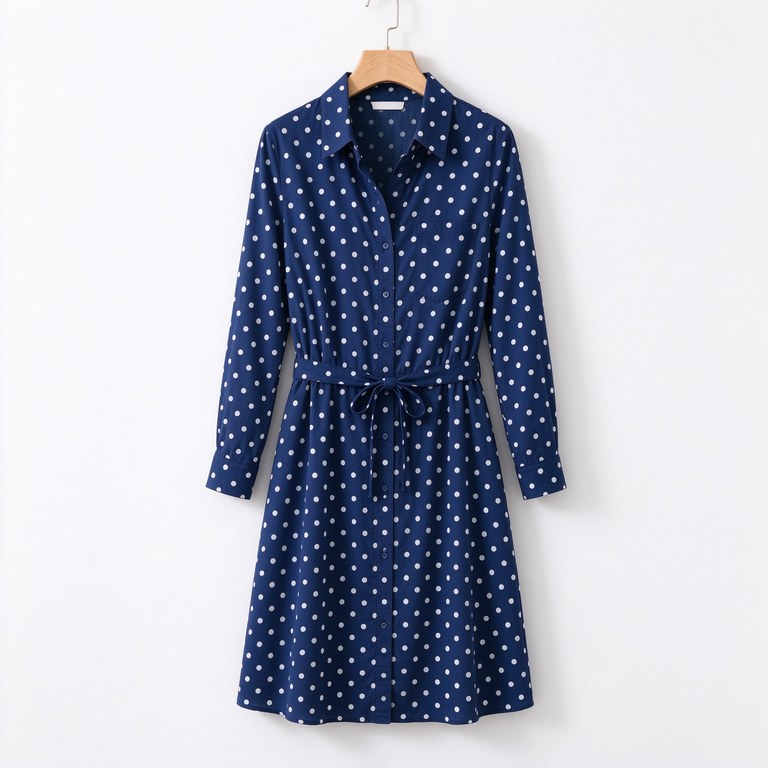 Navy Polka-Dot Shirtdress