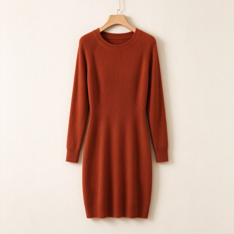 Rust Ribbed Sweater Dress