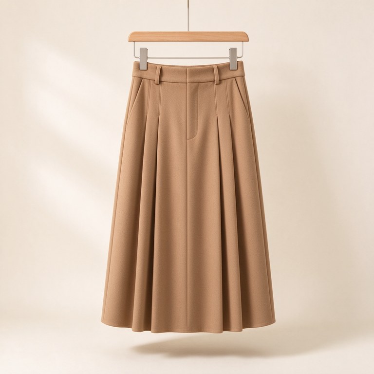 Camel Pleated Skirt